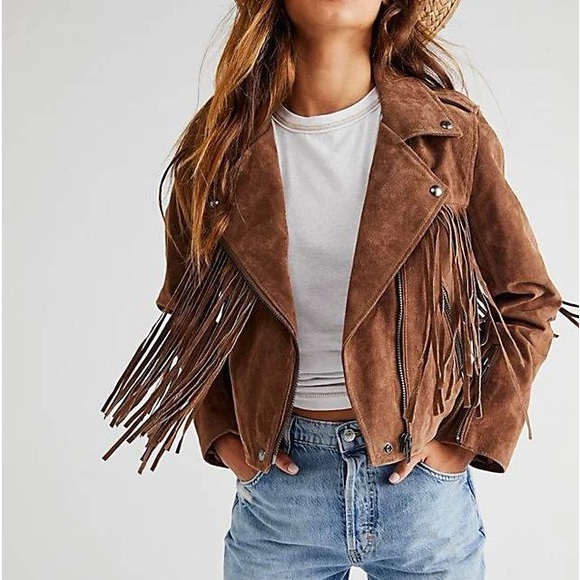 BLANK NYC Genuine Suede Fringed Moto Jacket - Rust - Picture 13 of 15